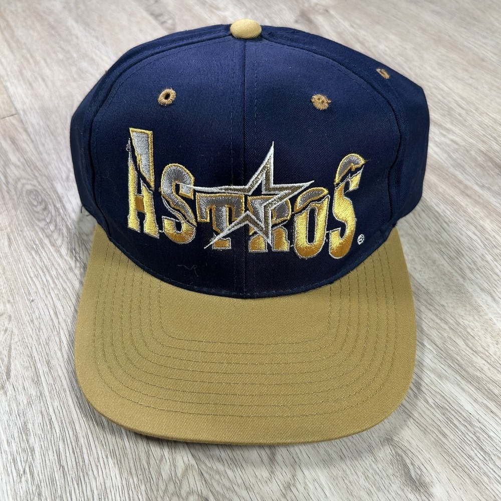 VTG Houston Astros Snapback Hat Wave MLB Baseball Blue Gold The G Cap